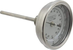 Wika - 4 Inch Long Stem, 3 Inch Dial Diameter, Stainless Steel, Back Connected Bi-Metal Thermometer - -20 to 120°C, 1% Accuracy - USA Tool & Supply