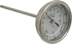 Wika - 6 Inch Long Stem, 3 Inch Dial Diameter, Stainless Steel, Back Connected Bi-Metal Thermometer - -15 to 90°C, 1% Accuracy - USA Tool & Supply