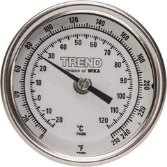 Wika - 6 Inch Long Stem, 3 Inch Dial Diameter, Stainless Steel, Back Connected Bi-Metal Thermometer - -20 to 120°C, 1% Accuracy - USA Tool & Supply