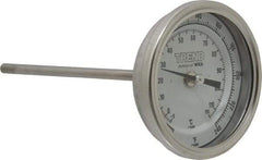 Wika - 6 Inch Long Stem, 3 Inch Dial Diameter, Stainless Steel, Back Connected Bi-Metal Thermometer - -5 to 115°C, 1% Accuracy - USA Tool & Supply