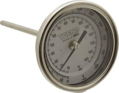 Wika - 6 Inch Long Stem, 3 Inch Dial Diameter, Stainless Steel, Back Connected Bi-Metal Thermometer - 10 to 150°C, 1% Accuracy - USA Tool & Supply