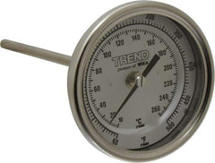 Wika - 6 Inch Long Stem, 3 Inch Dial Diameter, Stainless Steel, Back Connected Bi-Metal Thermometer - 10 to 260°C, 1% Accuracy - USA Tool & Supply