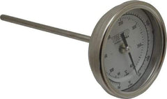 Wika - 6 Inch Long Stem, 3 Inch Dial Diameter, Stainless Steel, Back Connected Bi-Metal Thermometer - 65 to 400°C, 1% Accuracy - USA Tool & Supply