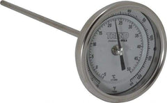 Wika - 9 Inch Long Stem, 3 Inch Dial Diameter, Stainless Steel, Back Connected Bi-Metal Thermometer - -5 to 50°C, 1% Accuracy - USA Tool & Supply