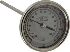 Wika - 9 Inch Long Stem, 3 Inch Dial Diameter, Stainless Steel, Back Connected Bi-Metal Thermometer - -20 to 120°C, 1% Accuracy - USA Tool & Supply