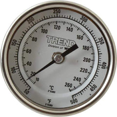 Wika - 9 Inch Long Stem, 3 Inch Dial Diameter, Stainless Steel, Back Connected Bi-Metal Thermometer - 10 to 260°C, 1% Accuracy - USA Tool & Supply