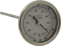 Wika - 9 Inch Long Stem, 3 Inch Dial Diameter, Stainless Steel, Back Connected Bi-Metal Thermometer - 100 to 540°C, 1% Accuracy - USA Tool & Supply