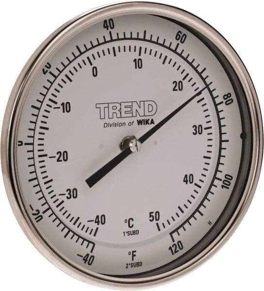 Wika - 2-1/2 Inch Long Stem, Stainless Steel, Back Connected Bi-Metal Thermometer - -40 to 50°C, 1% Accuracy - USA Tool & Supply