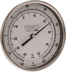 Wika - 2-1/2 Inch Long Stem, Stainless Steel, Back Connected Bi-Metal Thermometer - -40 to 50°C, 1% Accuracy - USA Tool & Supply