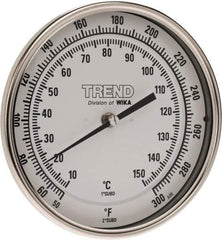 Wika - 2-1/2 Inch Long Stem, 5 Inch Dial Diameter, Stainless Steel, Back Connected Bi-Metal Thermometer - 10 to 150°C, 1% Accuracy - USA Tool & Supply