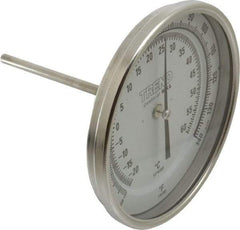 Wika - 4 Inch Long Stem, 5 Inch Dial Diameter, Stainless Steel, Back Connected Bi-Metal Thermometer - -20 to 60°C, 1% Accuracy - USA Tool & Supply