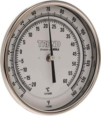 Wika - 6 Inch Long Stem, 5 Inch Dial Diameter, Stainless Steel, Back Connected Bi-Metal Thermometer - -20 to 60°C, 1% Accuracy - USA Tool & Supply