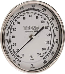 Wika - 6 Inch Long Stem, 5 Inch Dial Diameter, Stainless Steel, Back Connected Bi-Metal Thermometer - 10 to 150°C, 1% Accuracy - USA Tool & Supply
