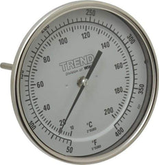 Wika - 6 Inch Long Stem, 5 Inch Dial Diameter, Stainless Steel, Back Connected Bi-Metal Thermometer - 10 to 200°C, 1% Accuracy - USA Tool & Supply