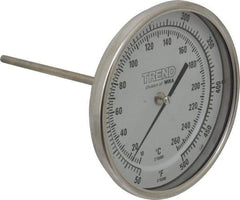 Wika - 6 Inch Long Stem, 5 Inch Dial Diameter, Stainless Steel, Back Connected Bi-Metal Thermometer - 10 to 260°C, 1% Accuracy - USA Tool & Supply