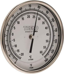 Wika - 9 Inch Long Stem, 5 Inch Dial Diameter, Stainless Steel, Back Connected Bi-Metal Thermometer - -20 to 60°C, 1% Accuracy - USA Tool & Supply