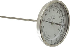 Wika - 9 Inch Long Stem, 5 Inch Dial Diameter, Stainless Steel, Back Connected Bi-Metal Thermometer - -15 to 90°C, 1% Accuracy - USA Tool & Supply
