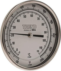 Wika - 9 Inch Long Stem, 5 Inch Dial Diameter, Stainless Steel, Back Connected Bi-Metal Thermometer - -5 to 115°C, 1% Accuracy - USA Tool & Supply