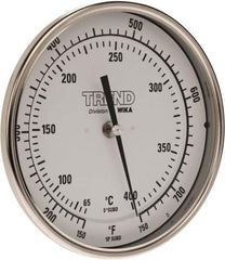 Wika - 9 Inch Long Stem, 5 Inch Dial Diameter, Stainless Steel, Back Connected Bi-Metal Thermometer - 65 to 400°C, 1% Accuracy - USA Tool & Supply
