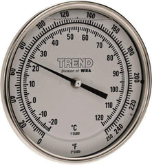 Wika - 2-1/2 Inch Long Stem, 5 Inch Dial Diameter, Stainless Steel, Back Connected Bi-Metal Thermometer - -20 to 120°C, 1% Accuracy - USA Tool & Supply