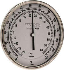 Wika - 4 Inch Long Stem, 5 Inch Dial Diameter, Stainless Steel, Back Connected Bi-Metal Thermometer - -20 to 60°C, 1% Accuracy - USA Tool & Supply