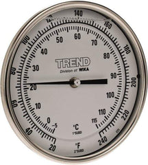 Wika - 4 Inch Long Stem, 5 Inch Dial Diameter, Stainless Steel, Back Connected Bi-Metal Thermometer - -5 to 115°C, 1% Accuracy - USA Tool & Supply