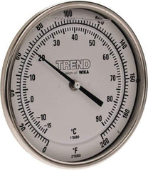 Wika - 6 Inch Long Stem, 5 Inch Dial Diameter, Stainless Steel, Back Connected Bi-Metal Thermometer - -15 to 90°C, 1% Accuracy - USA Tool & Supply