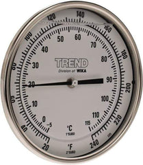 Wika - 6 Inch Long Stem, 5 Inch Dial Diameter, Stainless Steel, Back Connected Bi-Metal Thermometer - -5 to 115°C, 1% Accuracy - USA Tool & Supply