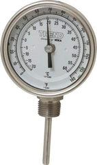 Wika - 2-1/2 Inch Long Stem, 3 Inch Dial Diameter, Stainless Steel, Bottom Connected Bi-Metal Thermometer - -20 to 60°C, 1% Accuracy - USA Tool & Supply