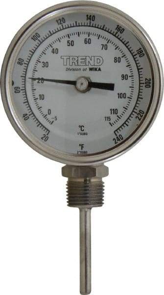 Wika - 2-1/2 Inch Long Stem, 3 Inch Dial Diameter, Stainless Steel, Bottom Connected Bi-Metal Thermometer - -5 to 115°C, 1% Accuracy - USA Tool & Supply