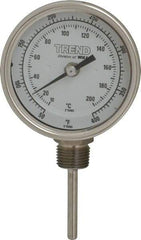 Wika - 2-1/2 Inch Long Stem, 3 Inch Dial Diameter, Stainless Steel, Bottom Connected Bi-Metal Thermometer - 10 to 200°C, 1% Accuracy - USA Tool & Supply