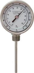 Wika - 4 Inch Long Stem, 3 Inch Dial Diameter, Stainless Steel, Bottom Connected Bi-Metal Thermometer - -5 to 50°C, 1% Accuracy - USA Tool & Supply