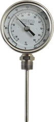 Wika - 4 Inch Long Stem, 3 Inch Dial Diameter, Stainless Steel, Bottom Connected Bi-Metal Thermometer - -15 to 90°C, 1% Accuracy - USA Tool & Supply