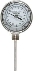 Wika - 4 Inch Long Stem, 3 Inch Dial Diameter, Stainless Steel, Bottom Connected Bi-Metal Thermometer - -20 to 120°C, 1% Accuracy - USA Tool & Supply
