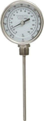Wika - 6 Inch Long Stem, 3 Inch Dial Diameter, Stainless Steel, Bottom Connected Bi-Metal Thermometer - 10 to 150°C, 1% Accuracy - USA Tool & Supply