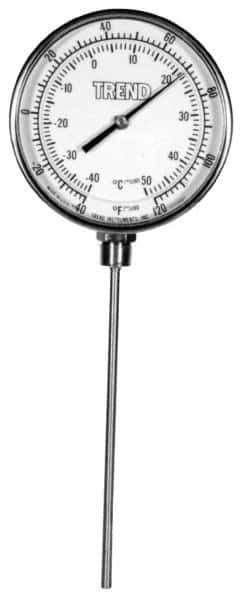 Wika - 12 Inch Long Stem, Stainless Steel, Bottom Connected Bi-Metal Thermometer - -20 to 60°C, 1% Accuracy - USA Tool & Supply