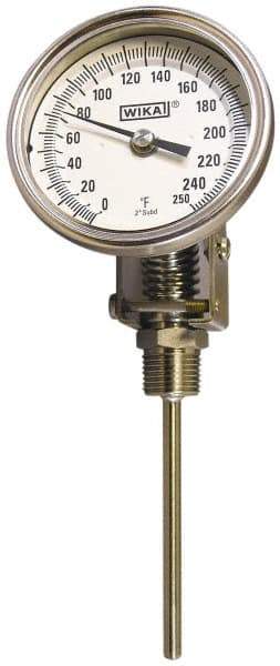 Wika - 24 Inch Long Stem, Stainless Steel, Adjustable Angle Bi-Metal Thermometer - -5 to 50°C, 1% Accuracy - USA Tool & Supply