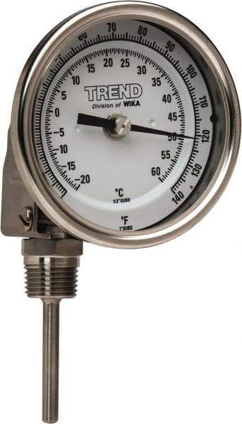 Wika - 2-1/2 Inch Long Stem, 3 Inch Dial Diameter, Stainless Steel, Adjustable Angle Bi-Metal Thermometer - -20 to 60°C, 1% Accuracy - USA Tool & Supply