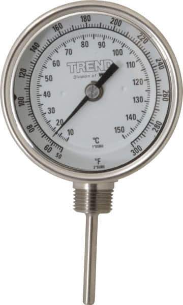 Wika - 2-1/2 Inch Long Stem, 3 Inch Dial Diameter, Stainless Steel, Adjustable Angle Bi-Metal Thermometer - 10 to 150°C, 1% Accuracy - USA Tool & Supply