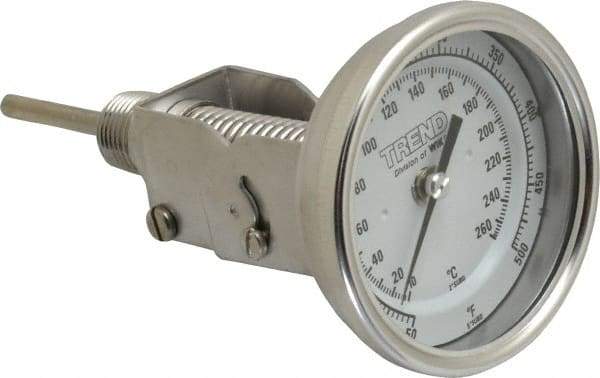Wika - 2-1/2 Inch Long Stem, 3 Inch Dial Diameter, Stainless Steel, Adjustable Angle Bi-Metal Thermometer - 10 to 260°C, 1% Accuracy - USA Tool & Supply