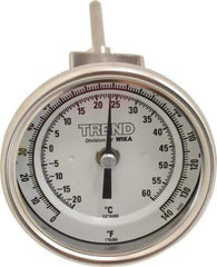 Wika - 4 Inch Long Stem, 3 Inch Dial Diameter, Stainless Steel, Adjustable Angle Bi-Metal Thermometer - -20 to 60°C, 1% Accuracy - USA Tool & Supply