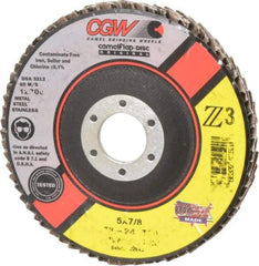 Camel Grinding Wheels - 24 Grit, 5" Disc Diam, 7/8" Center Hole, Type 29 Zirconia Alumina Flap Disc - 12,200 Max RPM, Poly Cotton Backing, Arbor Attaching System, Coated - USA Tool & Supply