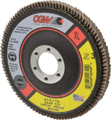Camel Grinding Wheels - 60 Grit, 4-1/2" Disc Diam, 7/8" Center Hole, Type 27 Zirconia Alumina Flap Disc - 13,300 Max RPM, Poly Cotton Backing, Arbor Attaching System, Coated - USA Tool & Supply