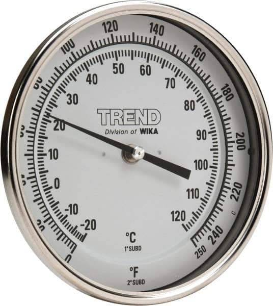 Wika - 2-1/2 Inch Long Stem, 5 Inch Dial Diameter, Stainless Steel, Adjustable Angle Bi-Metal Thermometer - -20 to 120°C, 1% Accuracy - USA Tool & Supply