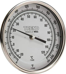Wika - 2-1/2 Inch Long Stem, 5 Inch Dial Diameter, Stainless Steel, Adjustable Angle Bi-Metal Thermometer - -20 to 120°C, 1% Accuracy - USA Tool & Supply