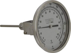 Wika - 4 Inch Long Stem, 5 Inch Dial Diameter, Stainless Steel, Adjustable Angle Bi-Metal Thermometer - -5 to 115°C, 1% Accuracy - USA Tool & Supply
