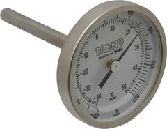 Wika - 2-1/2 Inch Long Stem, 2 Inch Dial Diameter, Stainless Steel, Back Connected Bi-Metal Thermometer - -40 to 50°C, 1% Accuracy - USA Tool & Supply