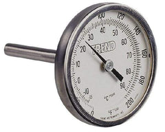 Wika - 4 Inch Long Stem, 2 Inch Dial Diameter, Stainless Steel, Back Connected Bi-Metal Thermometer - -20 to 60°C, 1% Accuracy - USA Tool & Supply