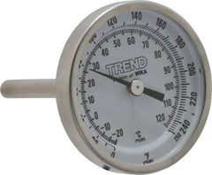 Wika - 2-1/2 Inch Long Stem, 2 Inch Dial Diameter, Stainless Steel, Back Connected Bi-Metal Thermometer - -20 to 120°C, 1% Accuracy - USA Tool & Supply