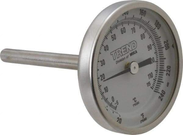 Wika - 2-1/2 Inch Long Stem, 2 Inch Dial Diameter, Stainless Steel, Back Connected Bi-Metal Thermometer - -5 to 115°C, 1% Accuracy - USA Tool & Supply